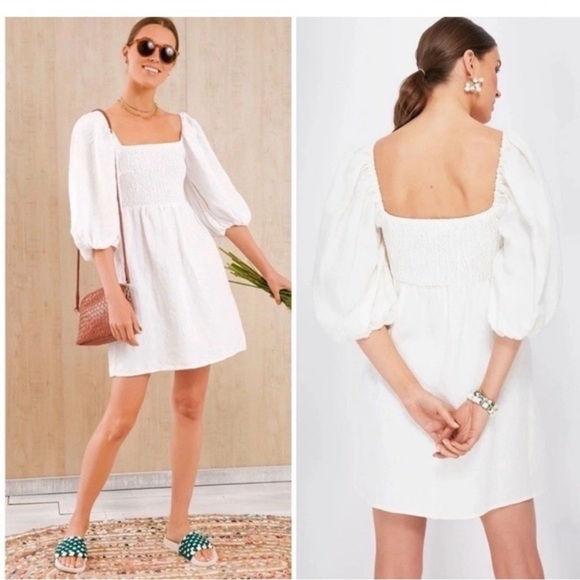 Tuckernuck Dress Puff Sleeve Linen Annie Smocked Mini Size XS - Picture 2 of 7